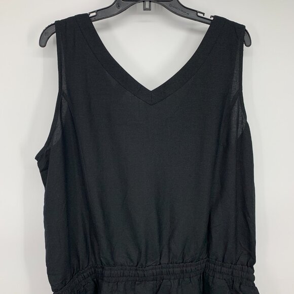 Ashley Stewart Romper Black Ramie Sleeveless Zip V Neck Drawstring - Picture 8 of 9